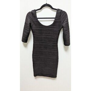 Poofy Black Textured Stretch Knit Mini Dress